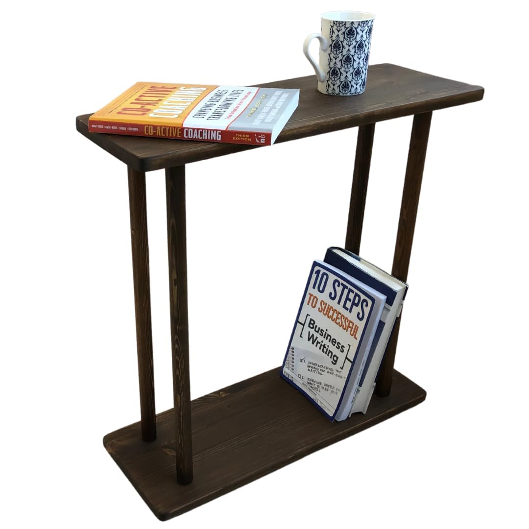 GENESIS WOODESIGN Rectangular Solid Wood Narrow Side Table, Skinny Bedside Table, Small End Table (Dark Walnut, X-Large) GENESIS WOODESIGN