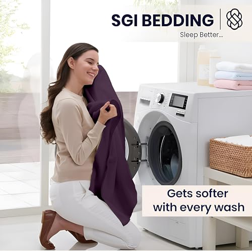 SGI 1000 Thread Count Egyptian Cotton King Sheet Set – Ultra Soft, Deep Pocket 15” Fitted, Breathable & Hotel-Quality,Luxury 4-Piece Premium Bedding Set for Crisp, Durable Comfort – Plum SGI bedding