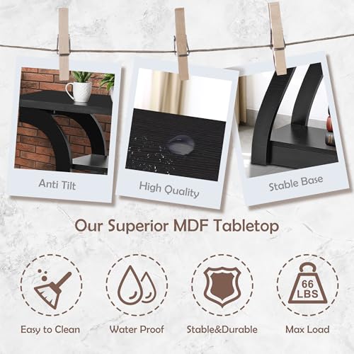 Elegant Black 3-Tier Console Table with Curved Frame for Entryway and Living Room SUPER DEAL