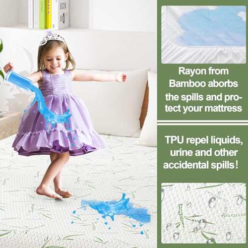 Full Size Mattress Protector Waterproof Mattress Pad Washable Bamboo Rayon Mattress Cover Breathable Noiseless Bed Protector 5" - 21'' Elastic Fitted Deep Pocket Softhour