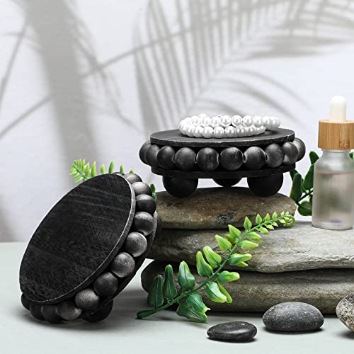 2 Pcs Wooden Risers for Displays Round Wood Riser Distressed Wood Risers Farmhouse Pedestal Display Stand Rustic Pedestal Stand Decor Beaded Display Risers for Tiered Trays Home (Black, 3.94 Inch) Yookeer
