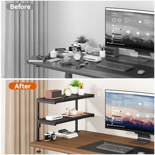 IBUYKE Clamp on Desk Shelf, 22.8” Large Desk Extender Shelves,Tool-Free Flexible Repositioning and Adjustable 2-Tier Storage Shelves for Desktop Accessories Below Desk TMZ010B IBUYKE