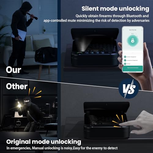 XGUNXBOX Gun Safe, Biometric gun safe for handgun, Portable Car Pistol Gun Safe Pistol with Keys Keypad and APP Control Hand Gun Lock Box, small safe for Home Bedside Car Wild camping XGUNXBOX