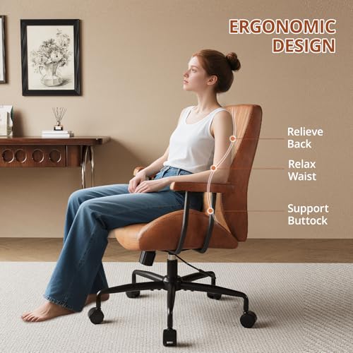 Ergonomic Office Chair 330LBS, Reclining Swivel Mid Back Desk Chair with Adjustable Height, Thickened Cushions, Comfy Executive Armchair for Home Office Synorla