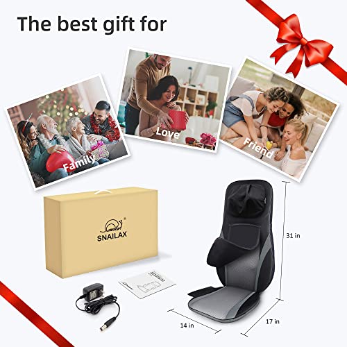 Snailax Shiatsu Back Massager with Heat -Deep Kneading Massage Chair Pad with Adjustable Intensity, Shiatsu Chair Massager to Relax Full Body Muscle,Gift for Mother Snailax