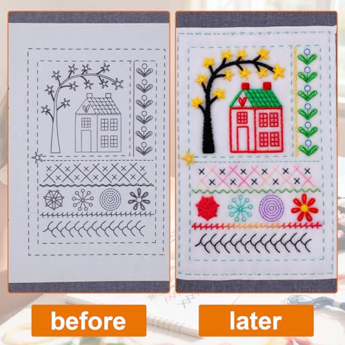 Udihch Embroidery Stitch Book Kit for Beginners, Embroidery Kit Set with 6-Inch Hoops, Portable Sewing Kit (86 Pcs), Includes Embroidery Thread and Needle Accessories, The Stitch Book, 2026 New DIY