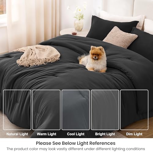 Love's cabin Black Full Comforter Set, 3-Piece Prewashed Bed Set with 1 Comforter (79 x 90 in) & 2 Pillowcases, Lightweight & Breathable for All Seasons Love's cabin