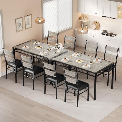 IDEALHOUSE Dining Table Set for 4, Dining Room Table Set for 4 with Corner Protector, Wood Kitchen Table and Chairs Set of 4 with Upholstered Chairs for, Kitchen Room, Apartment, Retro Gray IDEALHOUSE