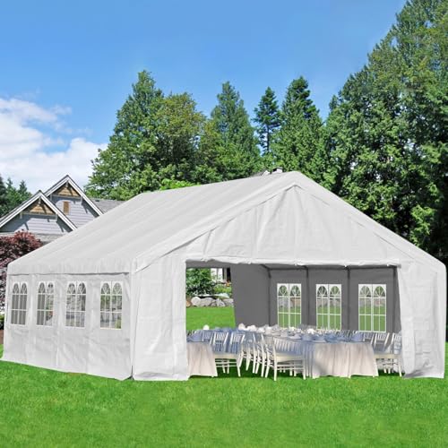 Aoodor 26 x 20 Ft Heavy-Duty Party Tent with Church Window Sidewalls, Waterproof & Weather-Resistant Large Marquee Tent for Parties, Wedding, Barbecues, Outdoor Events, White Aoodor