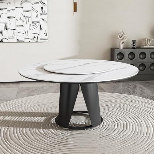 Runboll 59'' Modern Round Dining Table with Lazy Susan, Sintered Stone Dinner Table with 35.4" Round Turntable for Dining Room(Not Included Chairs) Runboll