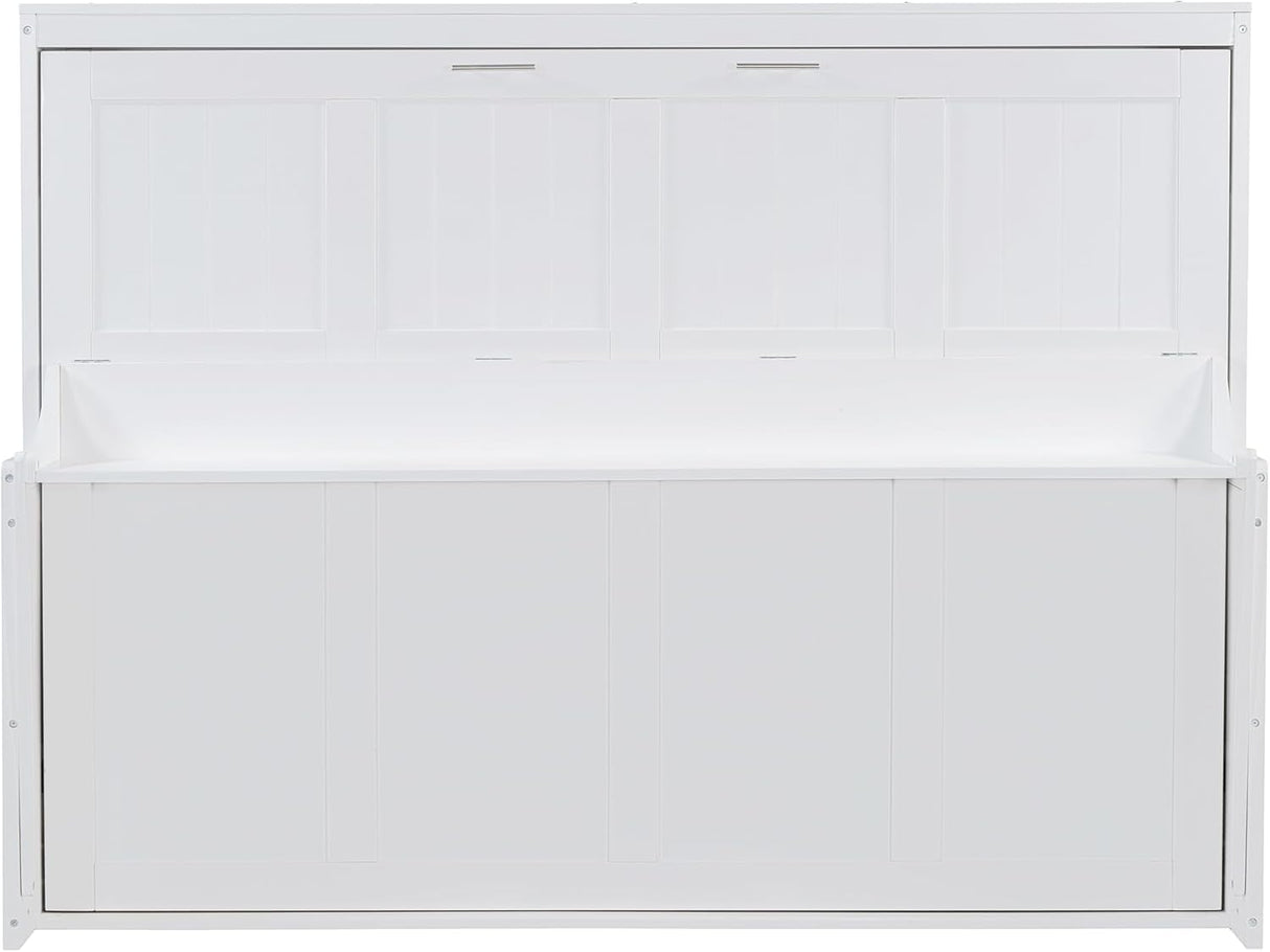 Virubi Queen Horizontal Hideaway Murphy Bed with Desk,Wood Fold Up Murphy Wall Bed for Adult,Guest Room Living Room (White,Queen) Virubi