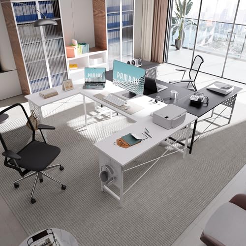 Pamray 71 Inch Large Computer Desk with Power Outlets,U Shaped Corner Desk for Home Office Work and Gaming Black Pamray