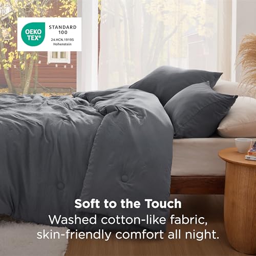 Bedsure Queen Comforter Set Dark Grey, Soft Prewashed Queen Size Bedding, Quilted Comforter with Circle Design, Down Alternative Comforter for All Seasons, 3 Pieces Bed Set with 2 Pillow Shams Bedsure