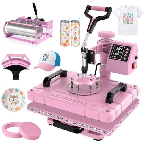 Slendor 5 in 1 Heat Press Machine 12x15 inch Sublimation Heat Press 360° Swing Away Heat Transfer Digital T-Shirt Pressing with 30OZ 20OZ Tumbler Press, Multifunction Combo for Hat Cap Plate Slendor