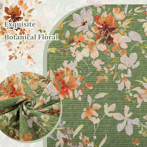 Dobuyly Green Floral Quilt Set King Size, Botanical Flowers Bedspreads Coverlet Set, 3 Pieces Soft Lightweight Microfiber Quilt Bedding Set for All Seasons 110"x90" Dobuyly