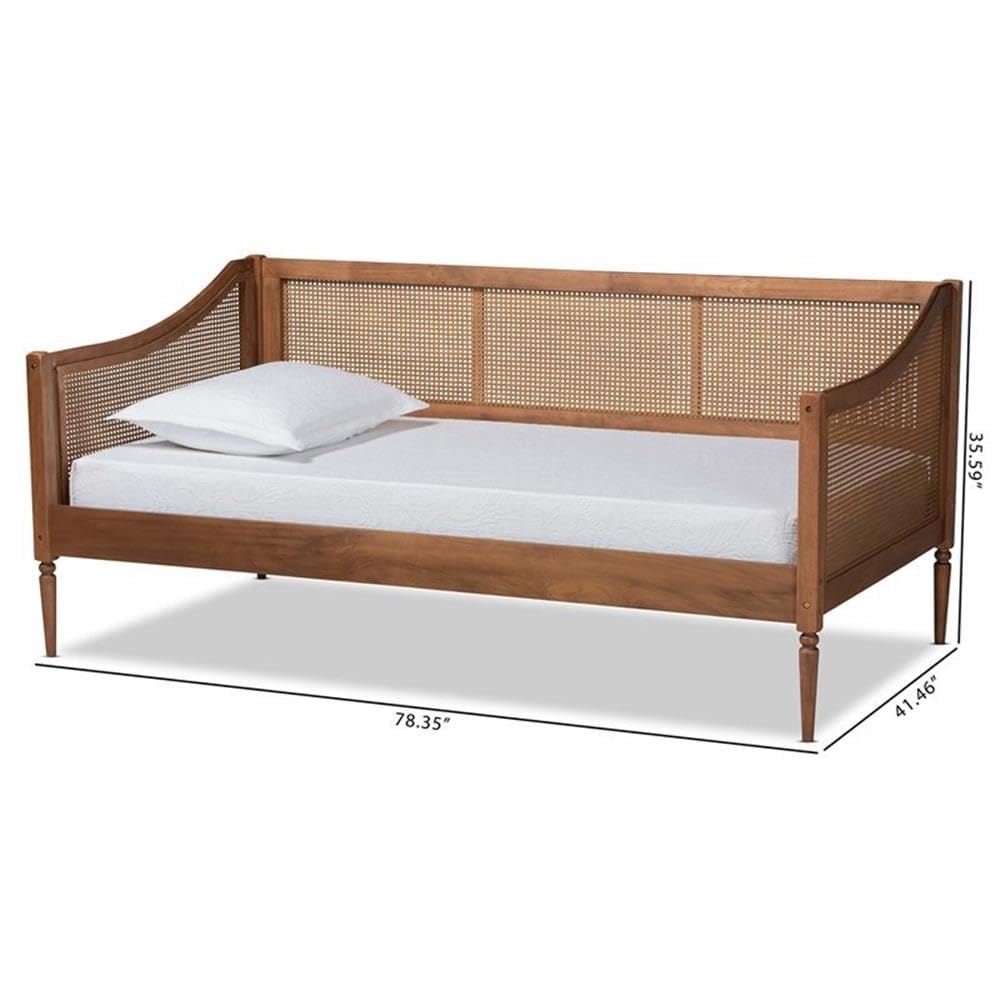 Baxton Studio Ogden Mid-Century Modern Walnut Brown Finished Wood and Synthetic Rattan Twin Size Daybed Baxton Studio