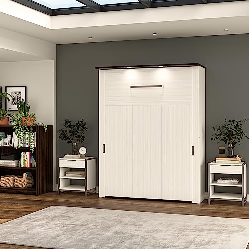 Bestar Lumina 68W Queen Murphy Bed in White Chocolate, Sleeping Arrangement for Multipurpose Room Bestar