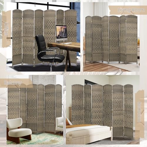 HOMCOM 6 Panel Room Divider, 6' Tall Folding Privacy Screen, Woven Freestanding Wall Partition for Home Office, Bedroom, Dark Rustic Oak HOMCOM