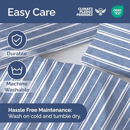 Duvet Cover Twin/Twin XL Size - Extra Soft Twin/Twin XL Size Duvet Cover - Lightweight, Breathable & Cozy w/ Zipper Closures and Ties - 68" x 90" Inches - (Blue Stripes 3) Comforter Not Included CGK Unlimited