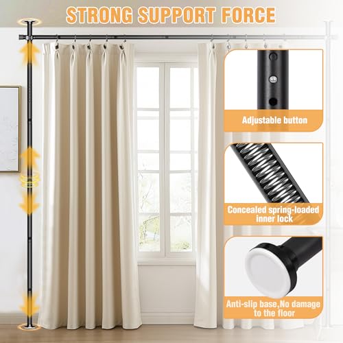 AKTOP Room Divider Curtain Rod, No Drilling Privacy Room Separator for Space Partition, 4-10.5ft(H) 29-73”(W) Adjustable Heavy Duty Floor to Ceiling Wall Divider Tension Rod for Room Separation, Black AKTOP