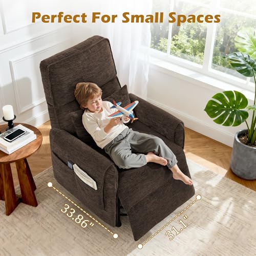 Korser Power Recliner Chair, Small Recliners for Small Spaces, Electric Recliner Chairs for Adults with Remote, Pillow and Side Pockets, Reclining Chair with Memory Function, Living Room, Chenille