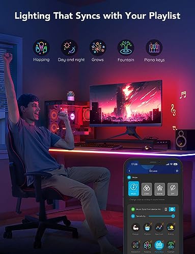 Govee RGBIC Gaming Lights, 10ft Neon Rope Lights Soft Lighting for Gaming Desks, LED Strip Lights Syncing with Razer Chroma, Support Cutting, Smart App Control, Music Sync, Adapter (Only 2.4G Wi-Fi) Govee