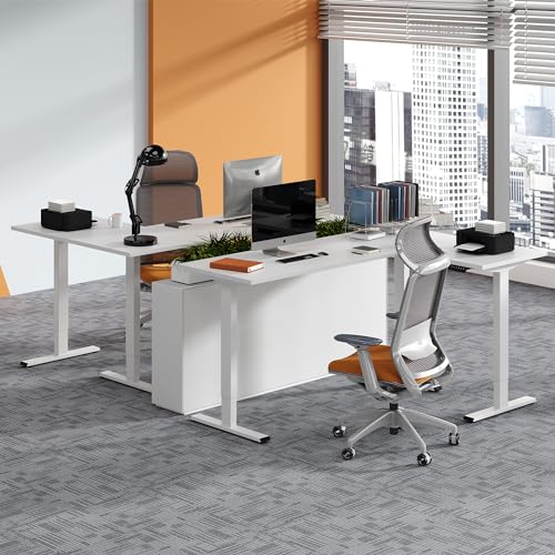 SANODESK Electric Height Adjustable 3 Leg Corner Desk Frame, up to 220lbs, Sit Stand Ergonomic L Shaped Frame Only, White SANODESK