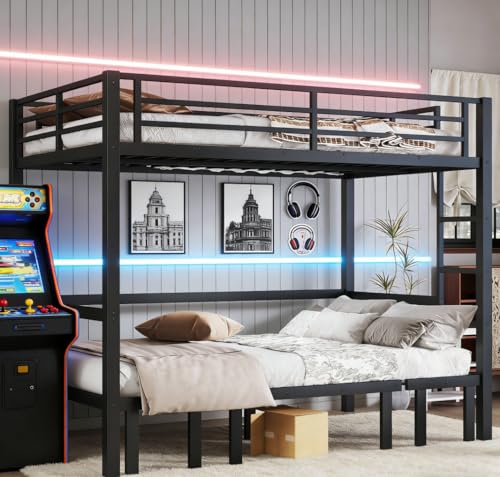 Bellemave Full Over Full Futon bunk Bed, Lower bunk can be Pulled Out in Three Sections, Loft Bed with Sofa for Teens, Adults, Bedroom, Black Bellemave
