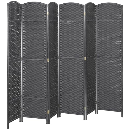 HOMCOM Room Divider, 6 Panel Folding Privacy Screen, 5.6' Tall Freestanding Wall Partition for Home Office, Bedroom, Charcoal Gray HOMCOM