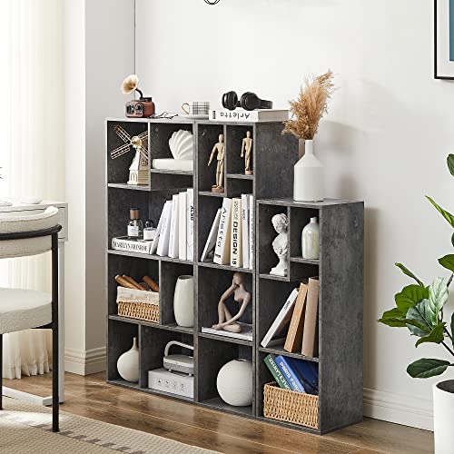 VECELO 42" Modern Gray Bookshelf - 7-Cube Organizer for Tall Hardcovers, Easy Assembly VECELO