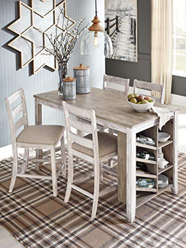 Signature Design by Ashley Skempton Farmhouse 36" Counter Height Dining Table with Storage & Wine Rack, Whitewash Signature Design by Ashley