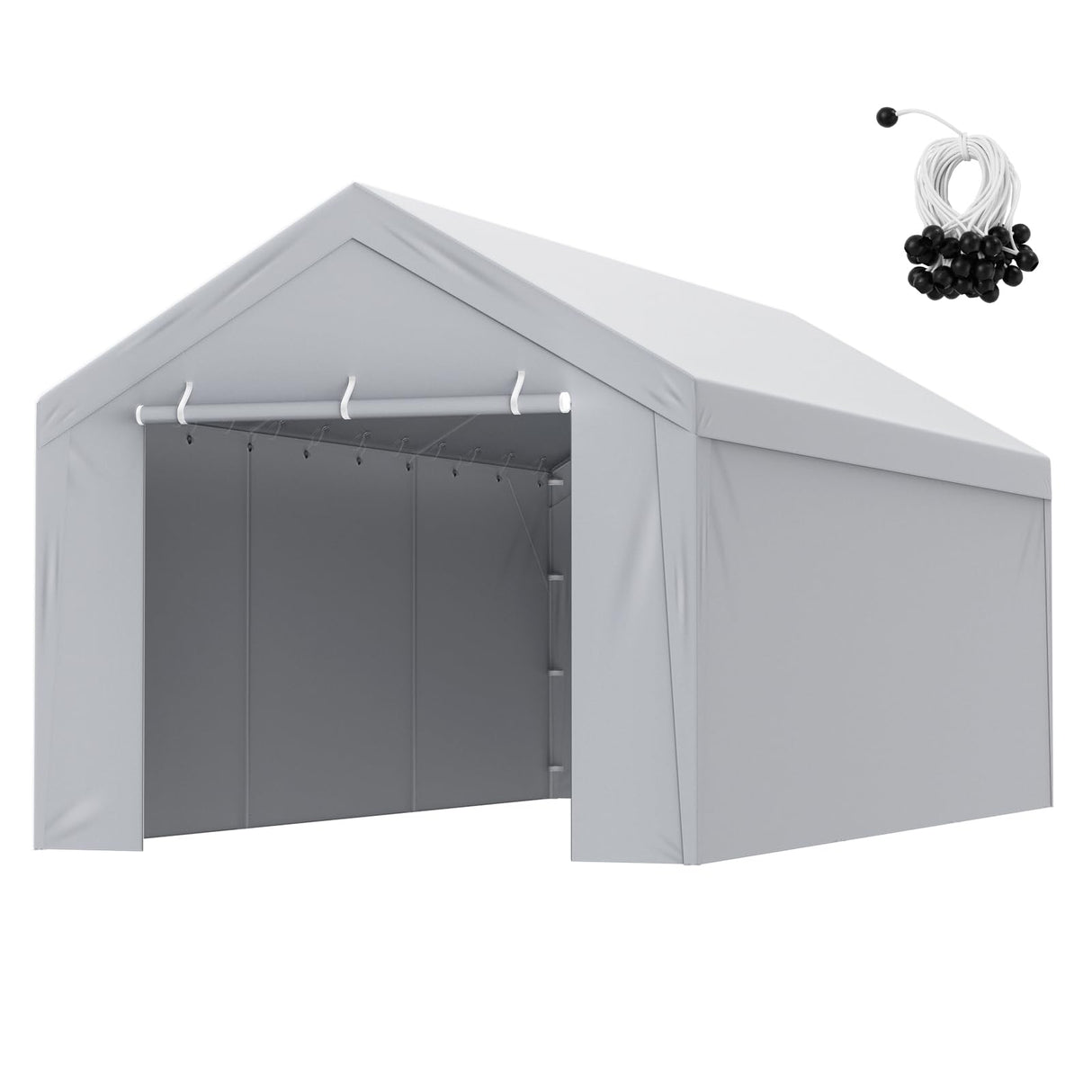 VEVOR Carport Replacement Canopy Cover Top + Side Wall 10 x 20 ft, Garage Tent Shelter Tarp Heavy-Duty Waterproof & UV Protected, Easy Installation with Ball Bungees,Grey (Frame Not Included) VEVOR