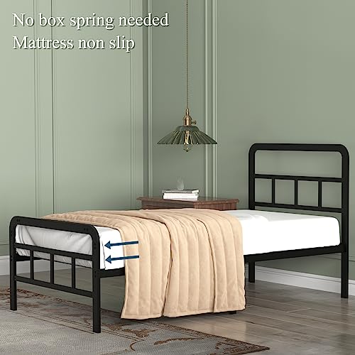 Richwanone 14 inch Twin XL Bed Frame with Headboard and Footboard, Heavy Duty Metal Platform with Steel Slat Support, No Box Spring Needed, Easy Assembly, Black Richwanone