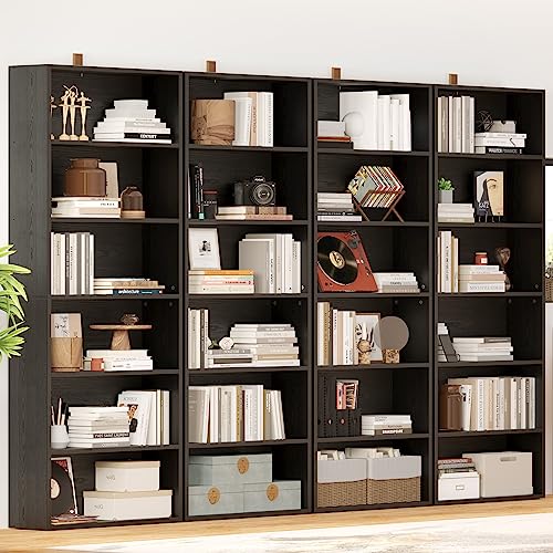 IRONCK Vintage Black 6-Tier Bookshelves Set of 2 - Tall Floor Standing Storage for Home Office and Living Room IRONCK