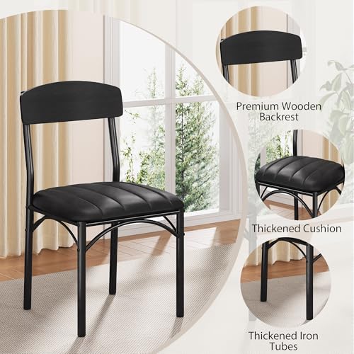 Round Dining Table Set for 4, Kitchen Table and Chairs for 4, Circle Table Round Pedestal Dining Room Dinner Dinette Table Set,5 Piece Space Saving Wood Kitchen & Dining Room Tables (Black, 42In) Jocoevol