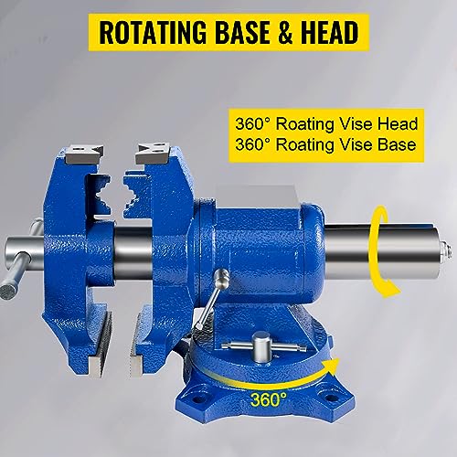 VEVOR Bench Vise 6 Inch, Double Swivel Rotating Heavy Duty Vise Head/Body Rotates 360°,Pipe Vise Bench Vices 30Kn Clamping Force,for Clamping Fixing Equipment Home or Industrial Use VEVOR