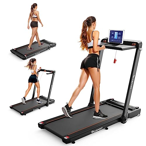 Hccsport Treadmill with Incline, 3 in 1 Under Desk Treadmill Walking Pad with Removable Desk Workstation 3.5HP Foldable Compact Walking Treadmills for Home Small Office with Wristband Remote Control Hccsport