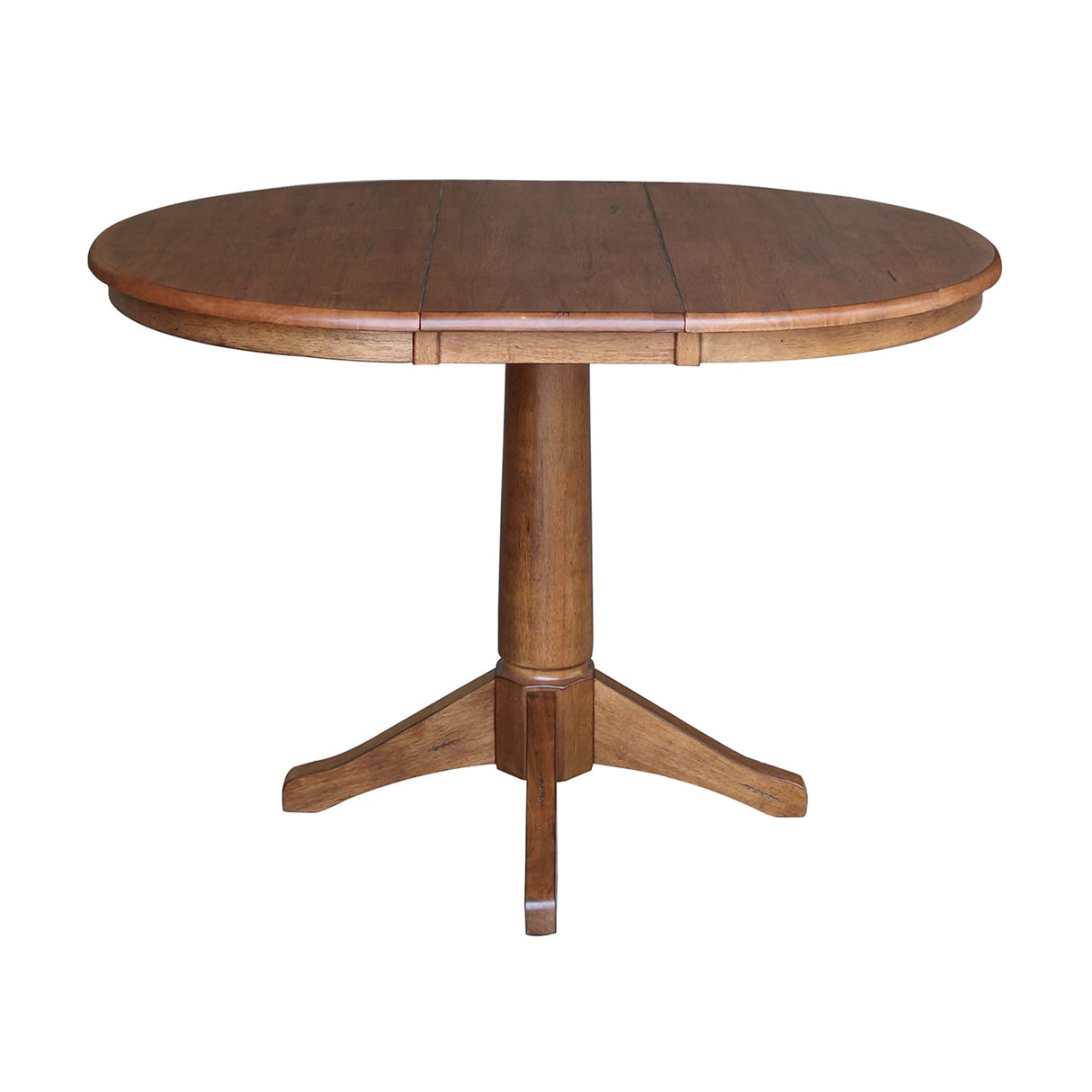 IC International Concepts 36" Round Top Pedestal 12" Leaf-30.1" H Dining Table, Distressed Oak IC International Concepts