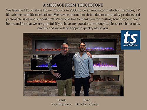 Touchstone Sideline Elite Smart 72” WiFi-Enabled Electric Fireplace - 80038 - in-Wall Recessed - 60 Color Combinations - 1500/750 Watt Heater (68-88°F Thermostat) - Black - Log, Crystals & Driftwood Touchstone