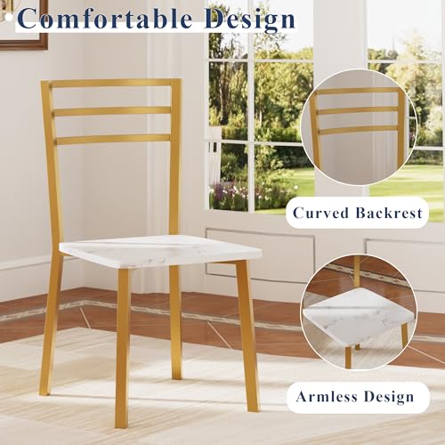 VECELO Small Round Dining Table Set for 2, Wood Tabletop with Strong Metal Frame, Modern Dinette with Chairs for Kitchen, Breakfast Nook Living Room, White & Gold VECELO