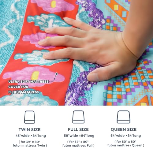 MAXYOYO Mattress Cover for Traditional Japanese Futon Mattress, Futon Floor Mats Cover with Zipper, Super Soft and Machine Washable, Bohemian, Twin MAXYOYO