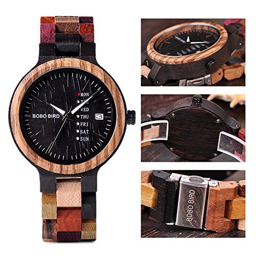 BOBO BIRD Women Wood Watches Colorful Wood WristWatches Week & Date Display Multifunction Handmade Quartz Watch Sport Chronograph Unique Wristwatch BOBO BIRD