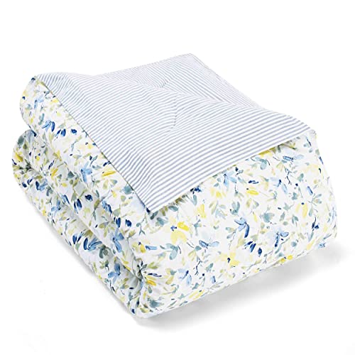 Laura Ashley - King Comforter, Soft Reversible Bedding Set, Includes Matching Shams with Bonus Euro Shams & Throw Pillows, Farmhouse Home Decor (Nora Blue, King) Laura Ashley
