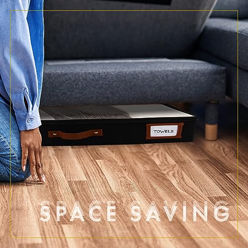 HOMELUX THEORY 2pc Low Profile Under Bed Storage Containers, Thin Under Couch Storage Organizer with Bins & Lids, Underbed Storage Box Ideal for Seasonal Clothes, Blankets, Fabric & Shoes (Black) HOMELUX THEORY