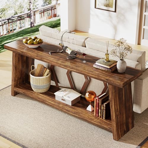 Tribesigns 70.86-Inch Long Sofa Table for Living Room, 2-Tier Narrow Console Table with Storage, Wood Foyer Entryway Couch Table for Hallway, Entrance (Brown) Tribesigns