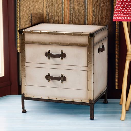 Baxton Studio Laura Vintage White Canvas 2-Drawer End Table Trunk Baxton Studio