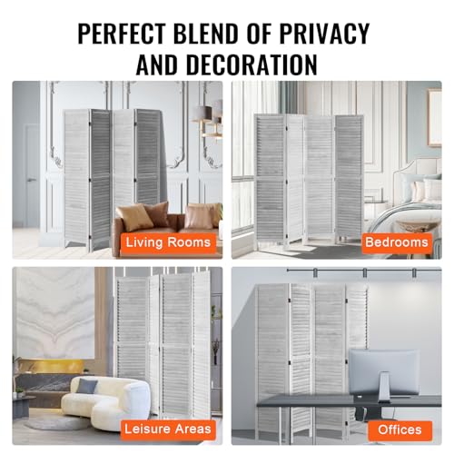 VEVOR Wood Room Divider, 4 Panel Folding Privacy Screen, 66.9 Inches Tall Indoor Wooden Partition, Portable Decoration Screen, for Room Separation, Home, Office, Restaurant & Bedroom (Light Grey) VEVOR