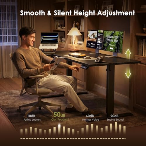 OffiGo Electric L Shaped Standing Desk, 55 Inches Height Adjustable Table, Reversiable Corner Stand Up Desk, Lifting Computer Table for Home Office, Computer Workstation, Carbon Fiber Black OffiGo