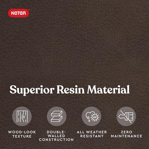 Keter City 30 Gallon Resin Outdoor Storage Box and Patio Furniture Side Table for Pool and Garden Accessories, Brown Keter