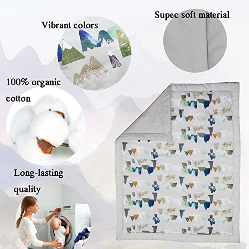 TANOFAR 4 Piece Crib Bedding Set for Boys, Infant & Toddler Nursery Bed Set with Crib Skirt, Quilt, Crib Sheet and Diaper Stacke, Standard Size Soft Baby Bed Set (Grey Mountain) TANOFAR